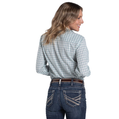 Just Country Women's Abbey Frills Full Button Print Shirt - Bay Green & White Check