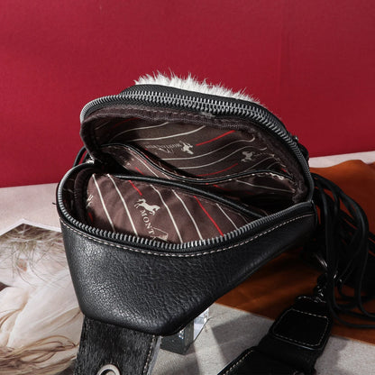 Montana West Genuine Hair-On Cowhide Fringe Sling Bag - Brown
