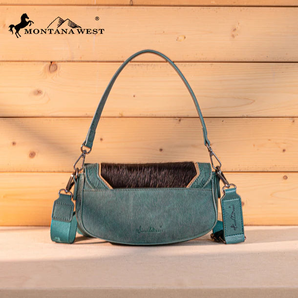 Montana West Hair-On Cowhide Mini Shoulder Bag/Crossbody/Clutch-Turquoise