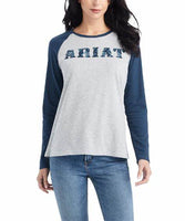 Ariat Real Womens Baseball L/S Shirt Heather Grey/Midnight Blue