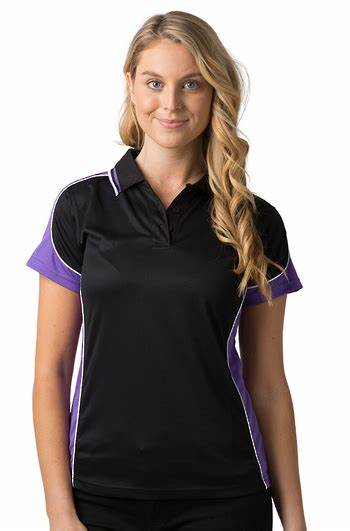 Be Seen Ladies Polo Black/Purple/White