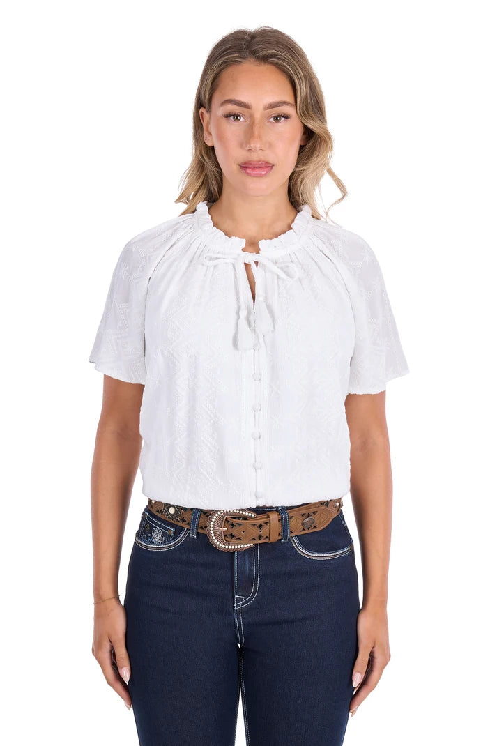 Pure Western Women's Piper Short Sleeve Blouse - White