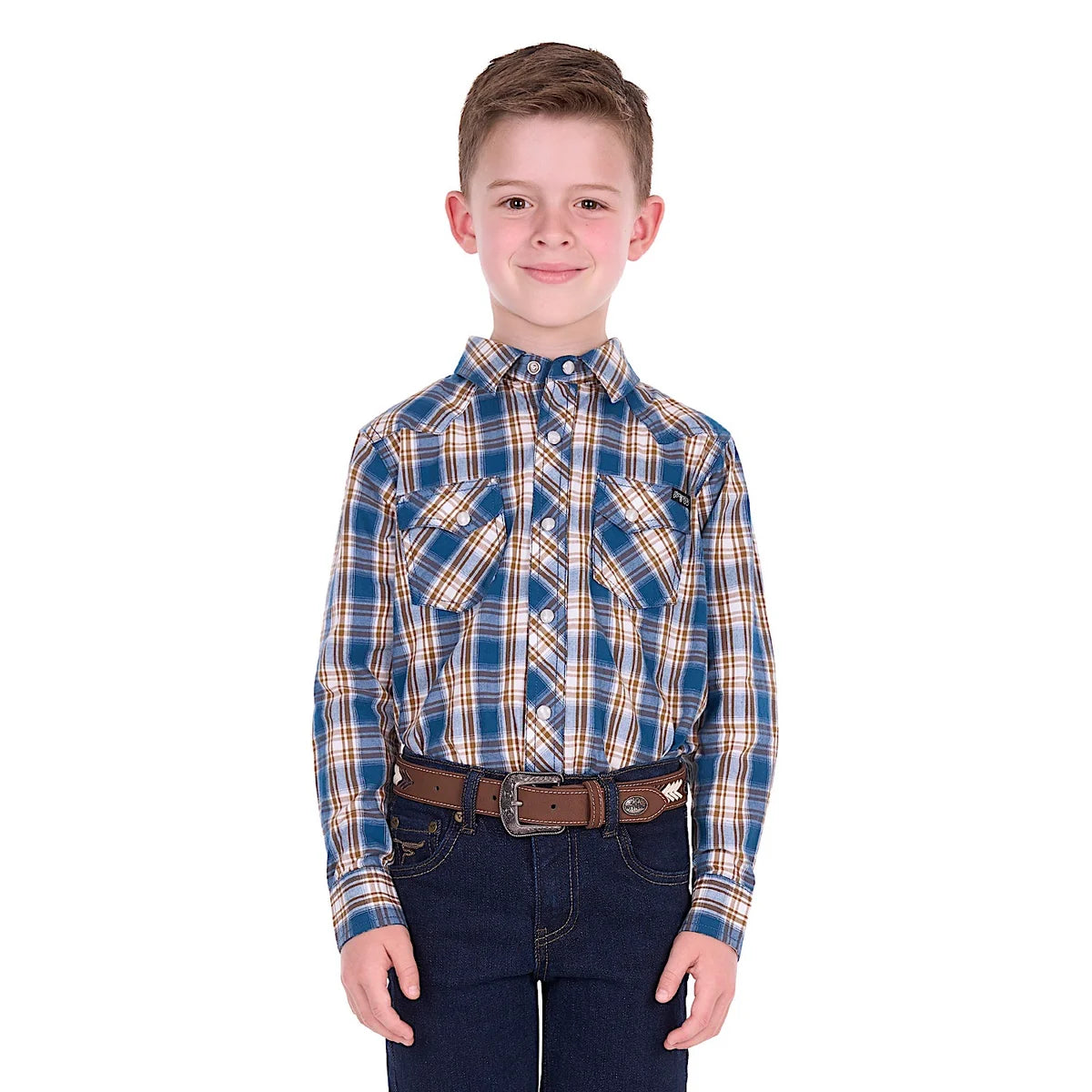 Boy's Todd Long Sleeve Shirt - Navy/Tan
