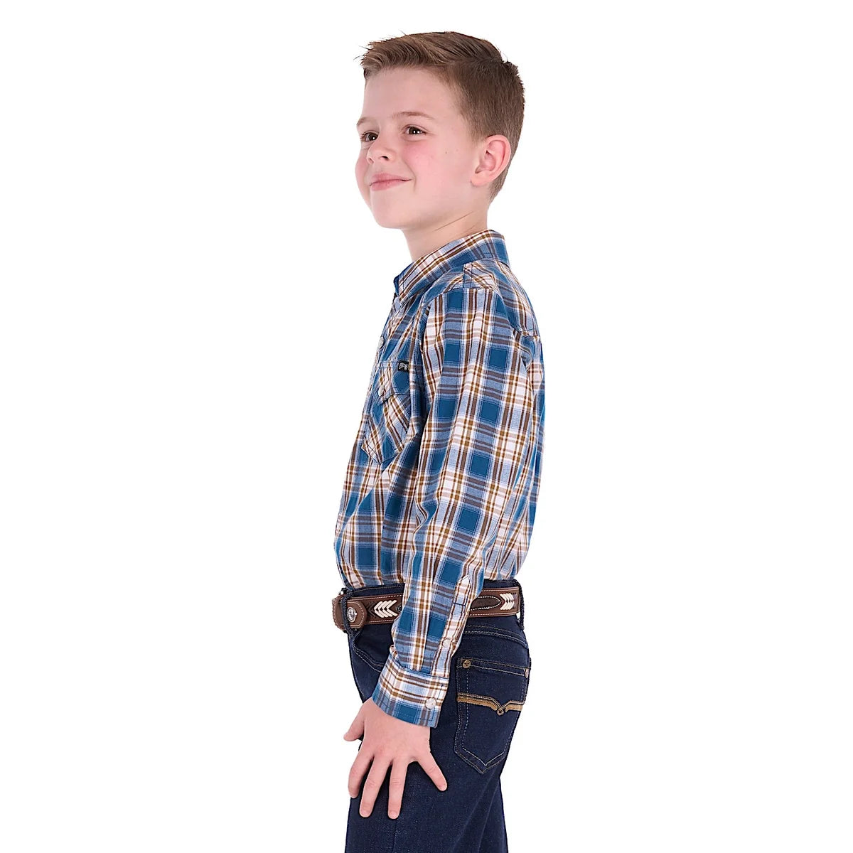 Boy's Todd Long Sleeve Shirt - Navy/Tan