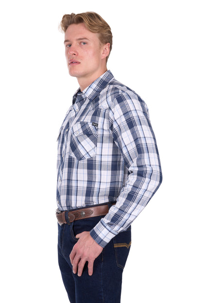Pure Western Men's Billy L/S Shirt - Navy/White