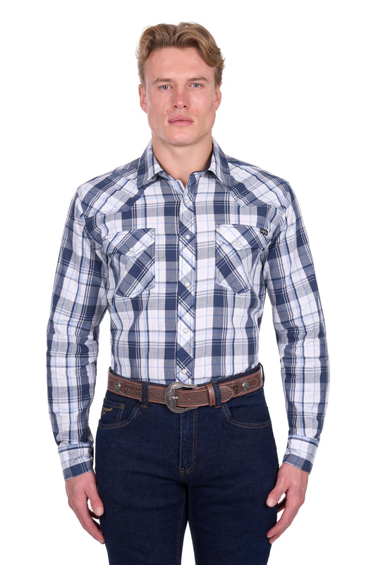 Pure Western Men's Billy L/S Shirt - Navy/White