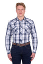 Pure Western Men's Billy L/S Shirt - Navy/White