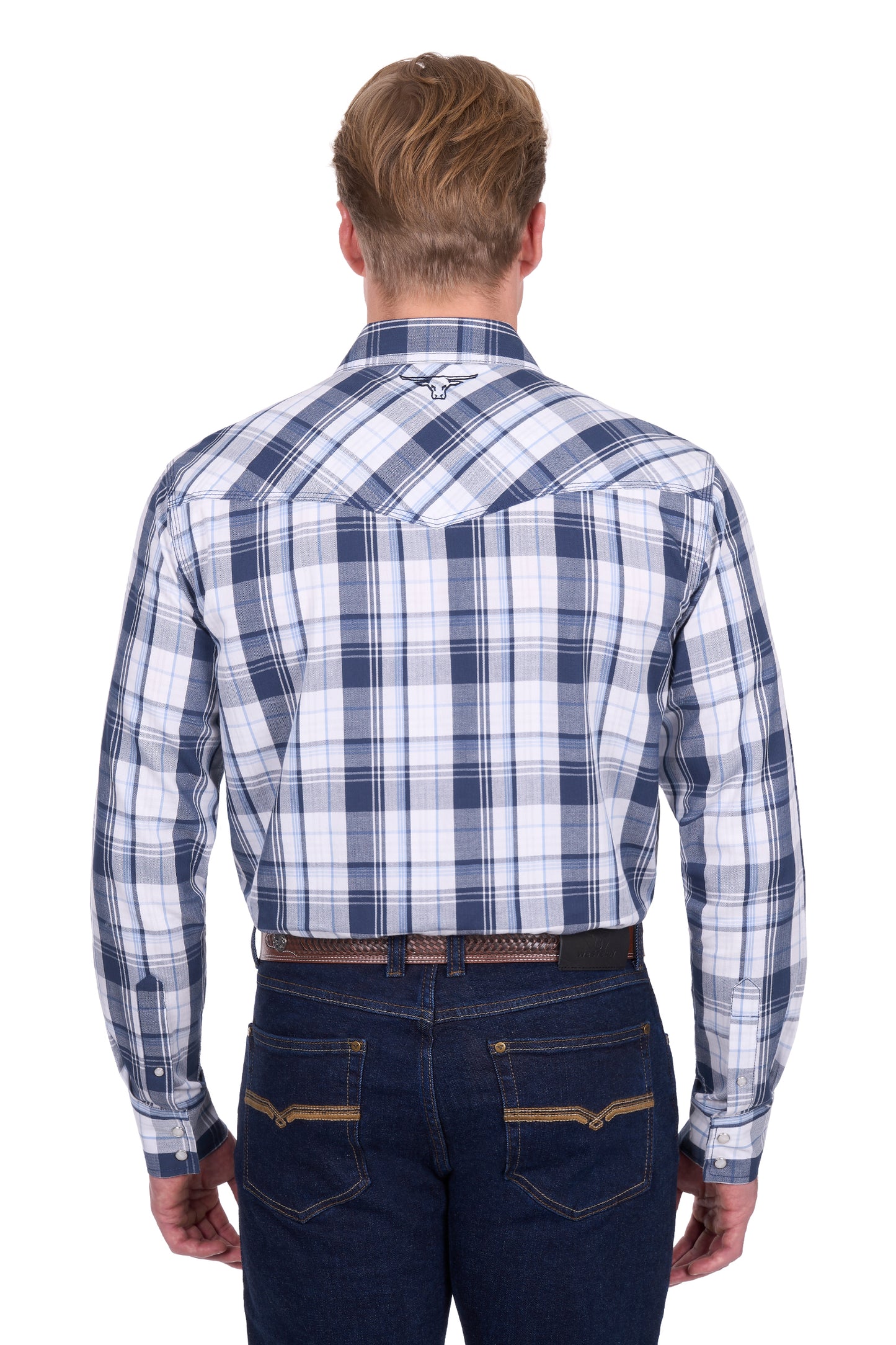 Pure Western Men's Billy L/S Shirt - Navy/White