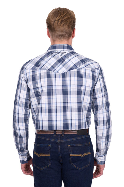 Pure Western Men's Billy L/S Shirt - Navy/White