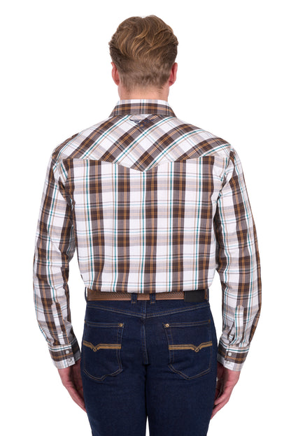 Pure Western Men's Roger L/S Shirt - Dark Tan/White