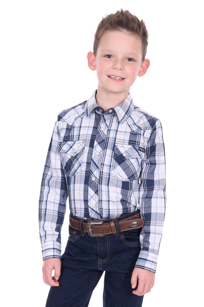 Pure Western Boy's Billy L/S Shirt - Navy/White