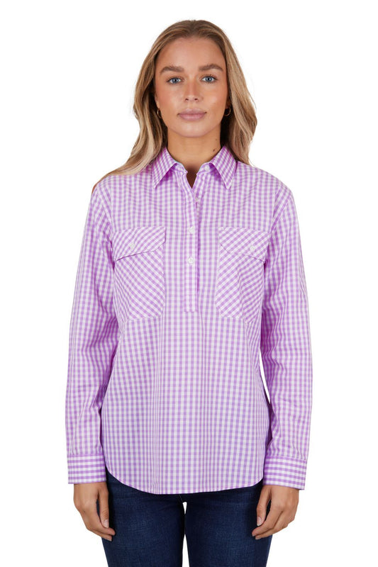 Hard Slog Womens Ayla 1/2 Button L/S Shirt - Lavender
