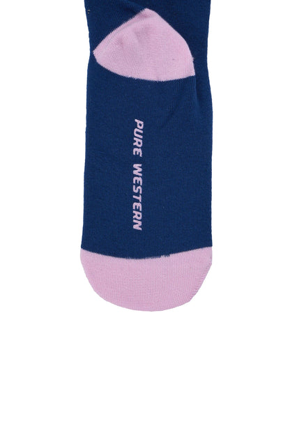 Pure Western Adults Crew Socks - Navy/Pink