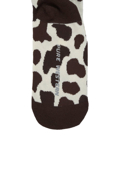 Pure Western Adults Crew Socks - Black/Tan Cow Print