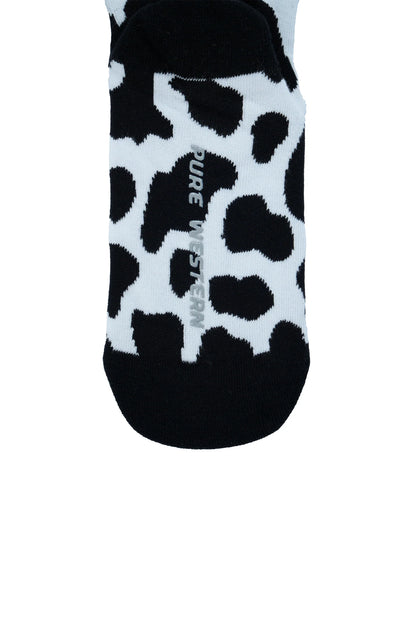 Pure Western Adults Crew Socks - Black/Tan Cow Print