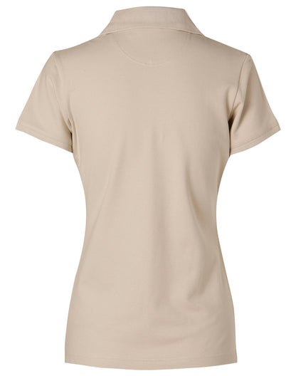Ladies Longbeach Pique S/S Polo - Sand