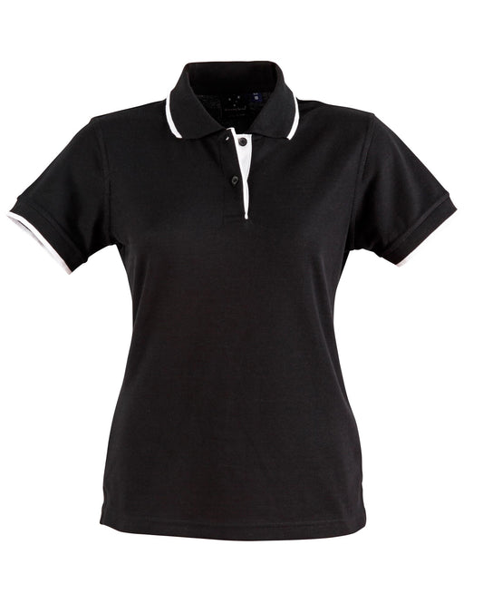 Ladies Poly/Cotton Contrast Pique S/S Polo - Navy/White