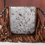 Montana West Genuine Leather Hair-On Collection Fringe Crossbody Brown