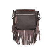 Montana West Genuine Leather Tooled Collection Fringe Crossbody Coffee