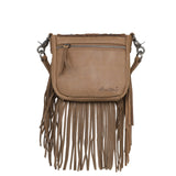 Montana West Genuine Leather Tooled Collection Fringe Crossbody Brown