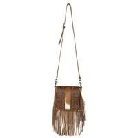 Montana West Genuine Leather Tooled Collection Fringe Crossbody Brown