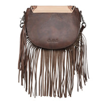 Montana West 100% Genuine Leather Hand Tooled Fringe Saddle Bag Coffee