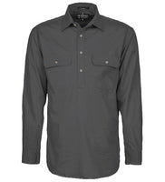 PILBARA Mens Half Button Work Shirt Charocal