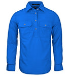 PILBARA Ladies L/S Shirt Cobalt Blue Half Button