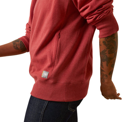 Ariat Women's Rebar Workman Washed Fleece Sweatshirt Red Dahlia Heather