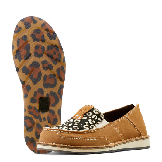 Ariat Ladies Cruiser Dark Tan Suede / Cream Cheetah Hair on