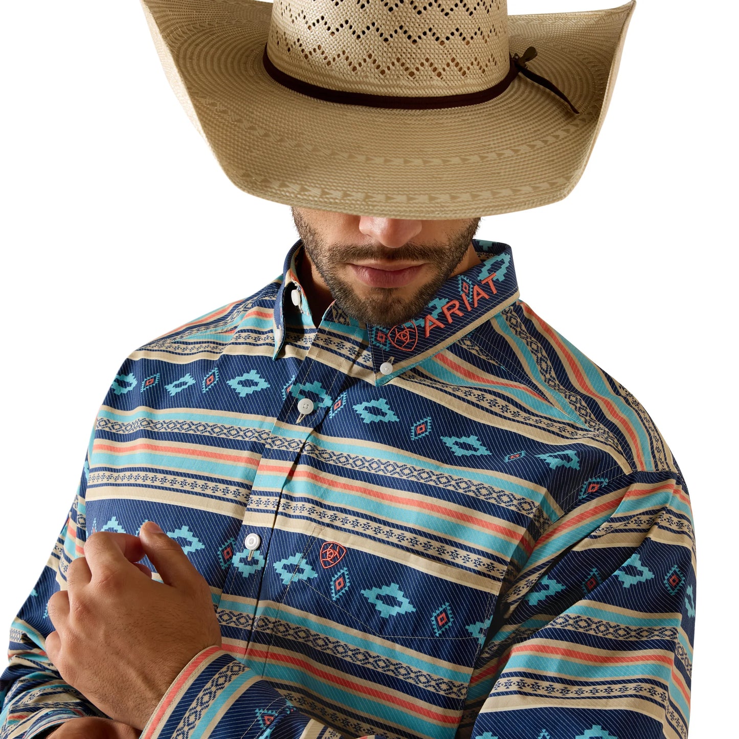Ariat Men's Team Jet Classic Fit Long Sleeve Shirt Nav / Orange