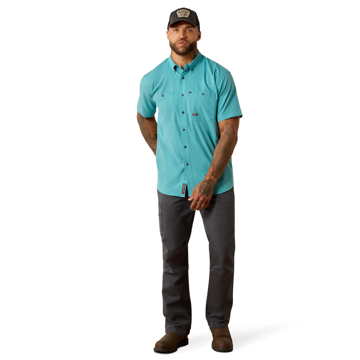Ariat Men's Rebar Made Tough 360 Airflow Short Sleeve Work Shirt Teal