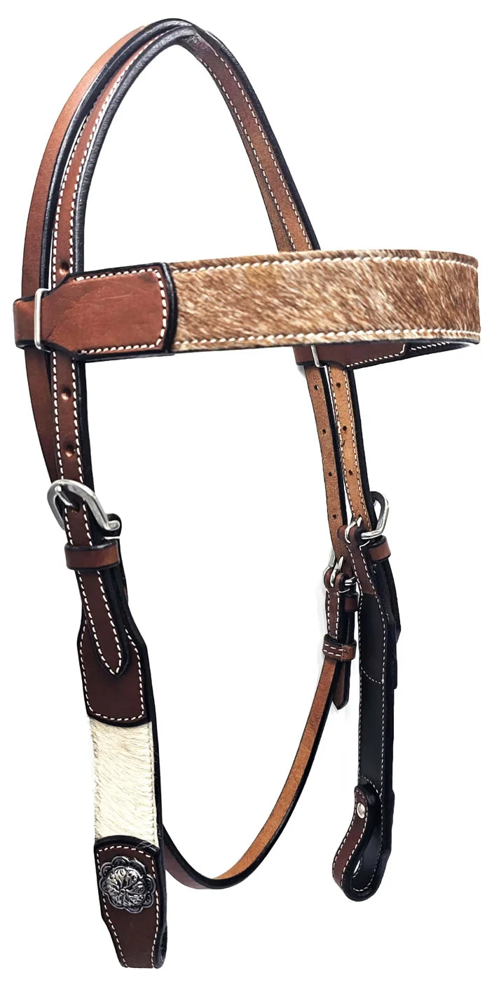 Hair on Hide leather headstall Hide browband and side pieces COB size