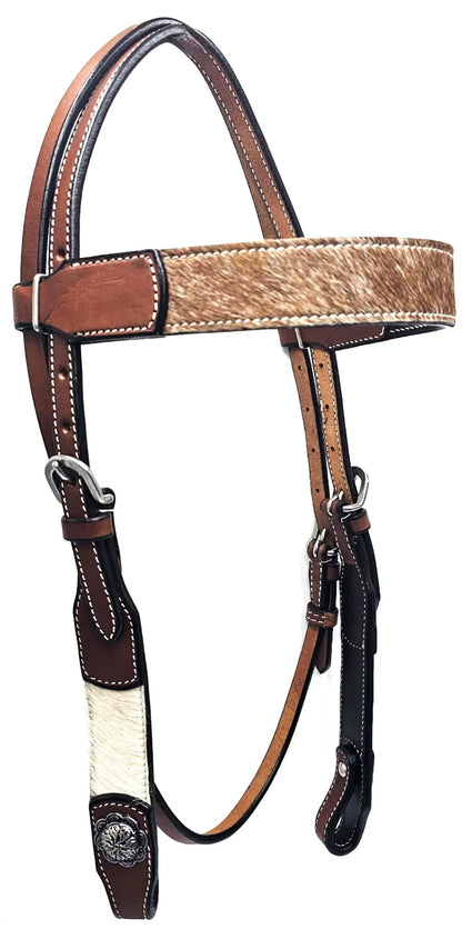 Hair on Hide leather headstall Hide browband and side pieces COB size