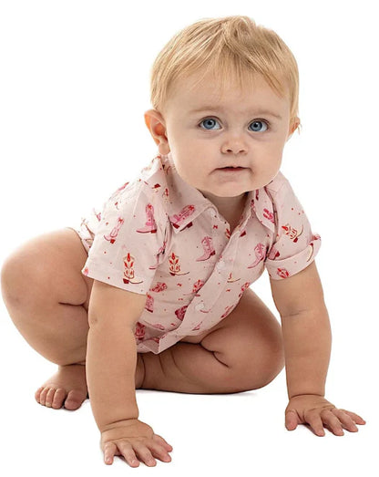 Just Country Frankie Short Sleeve Full Button Jumpsuit Baby Pink Boots