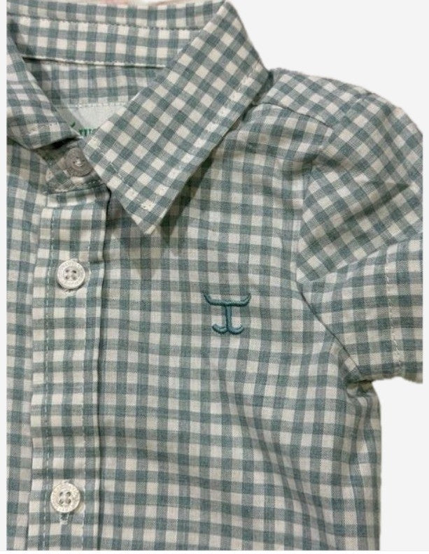 Just Country Infant Frankie S/S Full Button Jumpsuit Turquoise Small Check