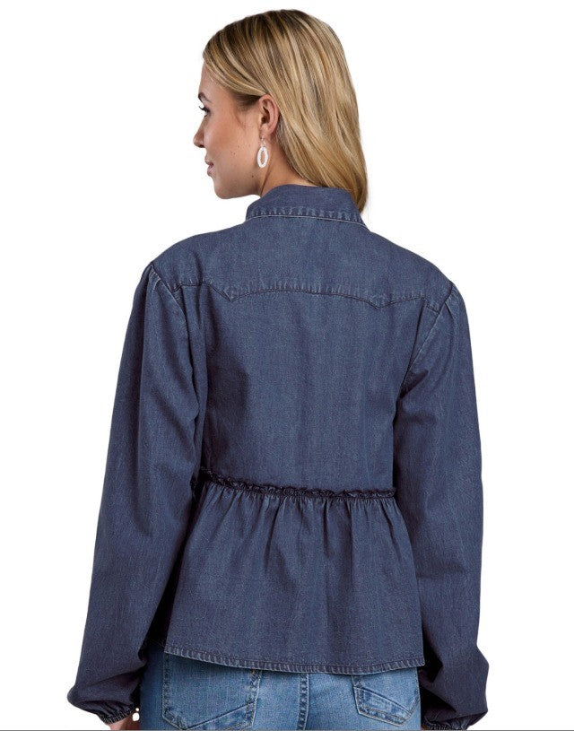 Roper Women's Five-Star Collection Long Sleeve Denim Shirt Jacket - Solid Blue