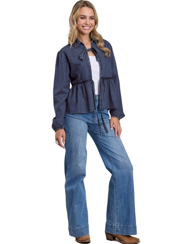 Roper Women's Five-Star Collection Long Sleeve Denim Shirt Jacket - Solid Blue