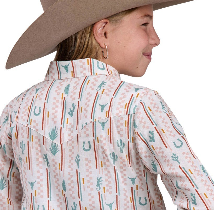 Roper Girls Five Star Collection Long Sleeve Shirt - Print White
