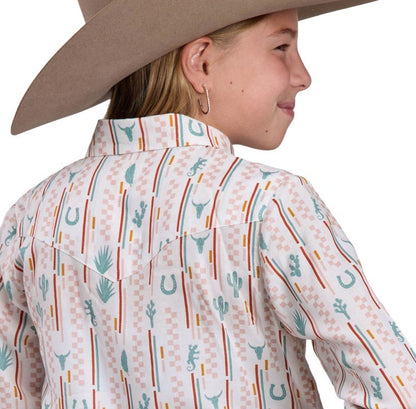 Roper Girls Five Star Collection Long Sleeve Shirt - Print White