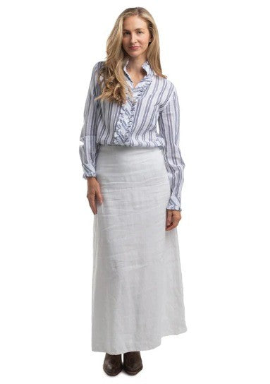 Just Country Women's Abby Frill Full Button Print Work shirt Indigo Blue & White Lace