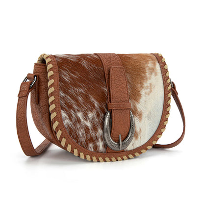 Trinity Ranch Western Hair-On Cowhide Saddle Crossbody - Brown