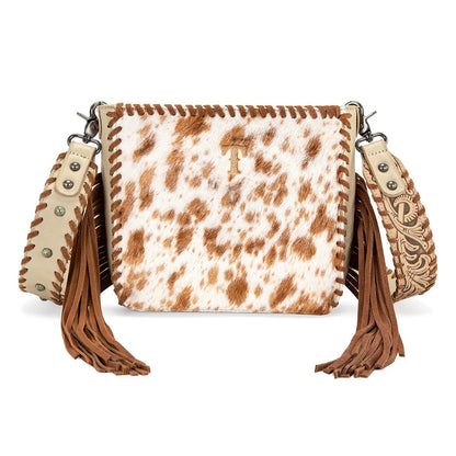 Trinity Ranch Cowhide Fringe Crossbody Bag - Tan