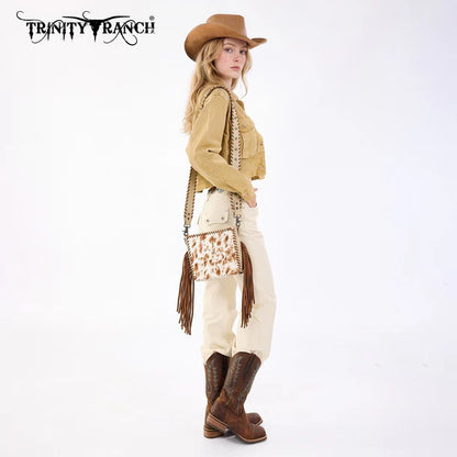 Trinity Ranch Cowhide Fringe Crossbody Bag - Tan