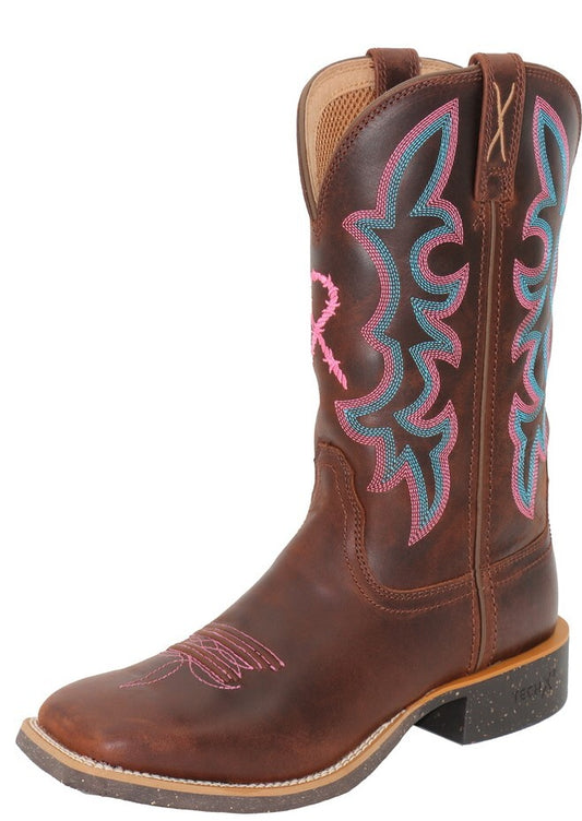 Twisted X Womens 11" Tech X2 Boots Chocolate Truffle/Pink/Blue