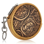 Wrangler Floral Tooled Circular Coin Pouch Bag Charm - Light Brown