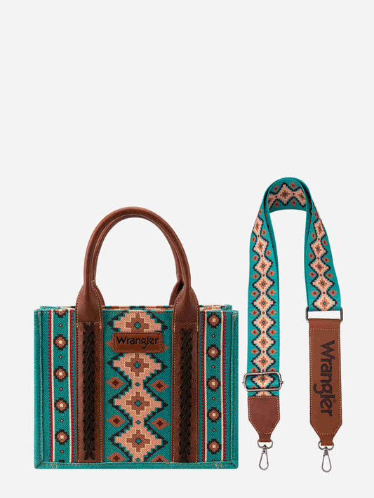 Wrangler Southwestern Print Small Canvas Tote/Crossbody - Turquoise