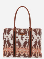 Wrangler Southwestern Pattern Dual Sided Print Canvas Wide Tote Light Coffee