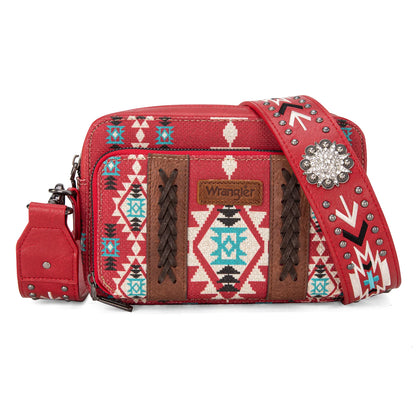 Wrangler Aztec Printed Crossbody Purse With Wallet Compartment - Red