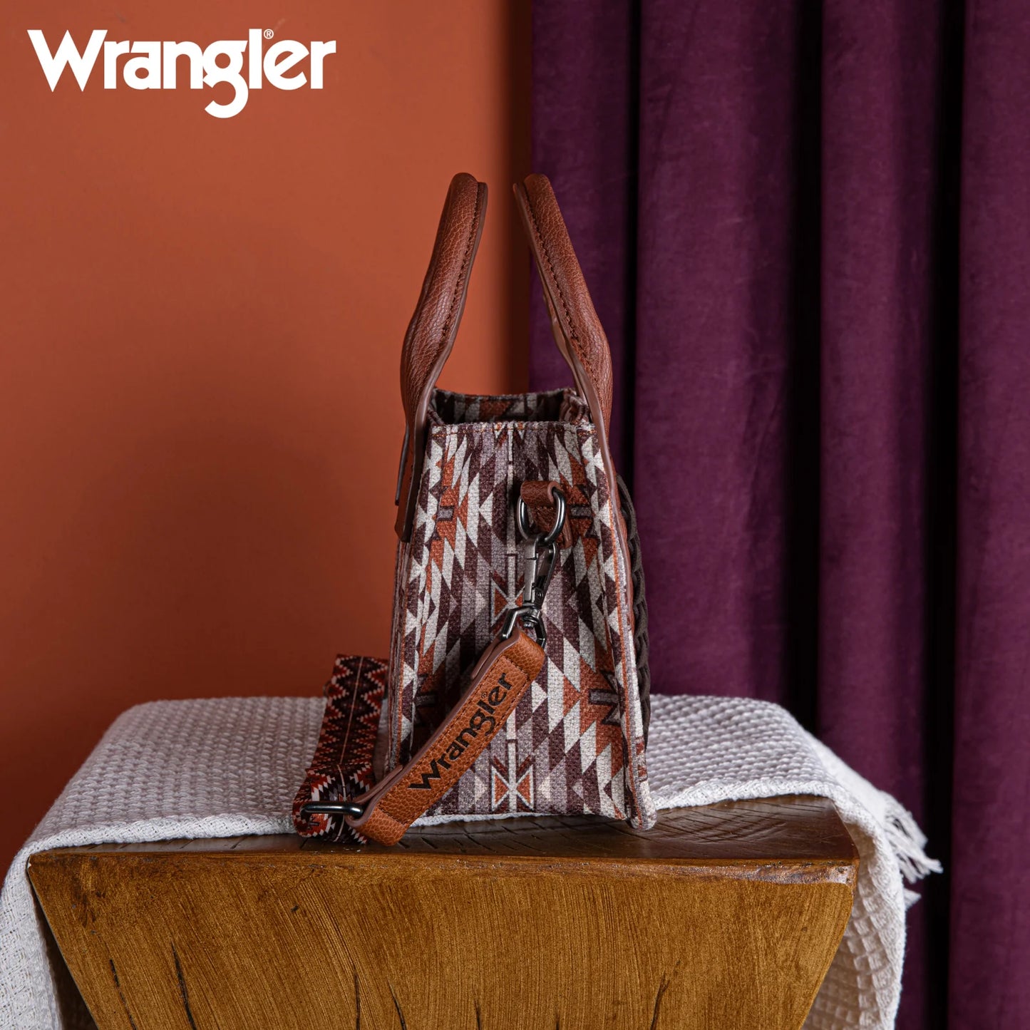 Wrangler Southwestern Pattern Dual Sided Print Mini Tote/Crossbody - Tan